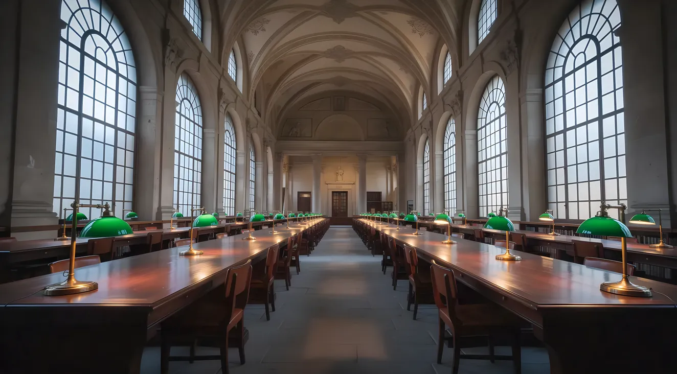 University library reading room with arched windows